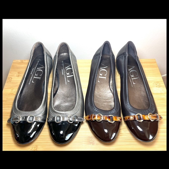 Attilio Giusti Leombruni Shoes - AGL Monika Ballet Flats Cap Toe Shoes 2 PAIR Lot! 38 Attilio Giusti Leombruni